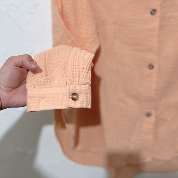 Roxy Women's Morning Time Gauze Linen Pink Button-Up Shirt Sz Large - Picture 6 of 12